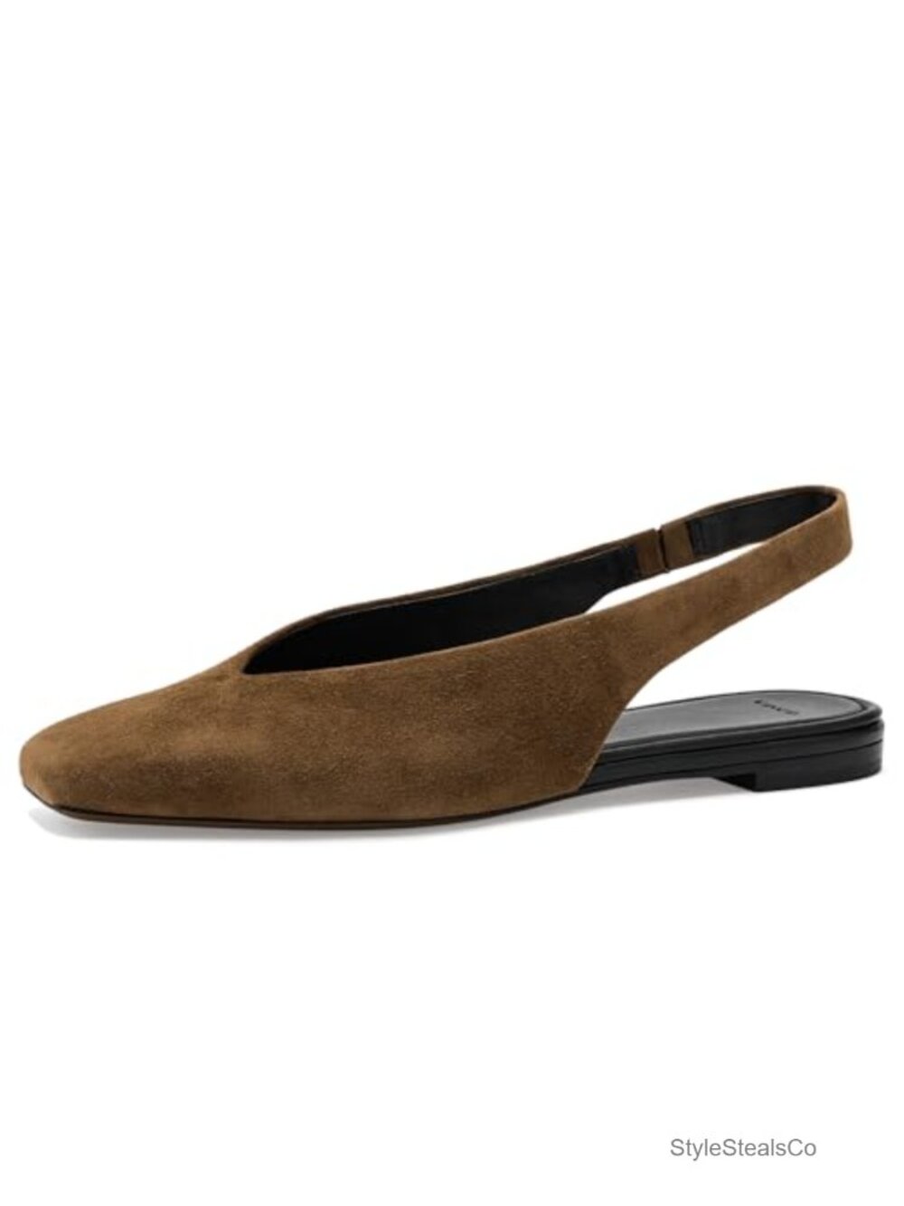 Suede Slingback Flats with Sculpted Low Heel and Square Toe